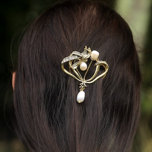 Superbe Peigne à Cheveux Long アール ヌーボー Une Branche de l'arbre ローリエ ヴライ パール ド カルチャー ブランシュ マリアージュ ヴィンテージ スタイル