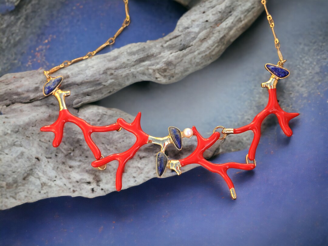 Collier Ancien En Branches De Corail Rouge - Longueur 38 Cm, Poids 25,7g - Bijou Vintage