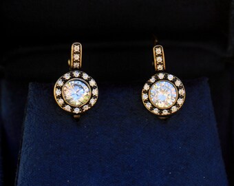 Boucles D'oreilles Dormeuse Argenté Serti CZ Perle - Style Rétro Années 20 - Neuf