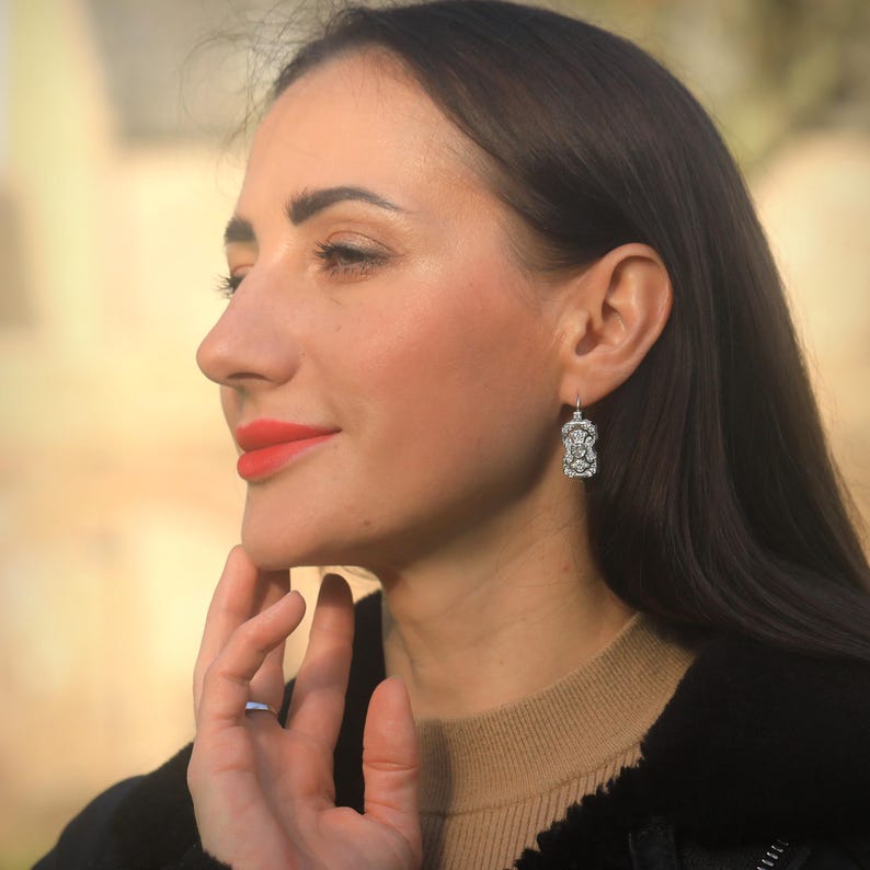 Boucles d'Oreilles Art déco en Argent et Agate Verte