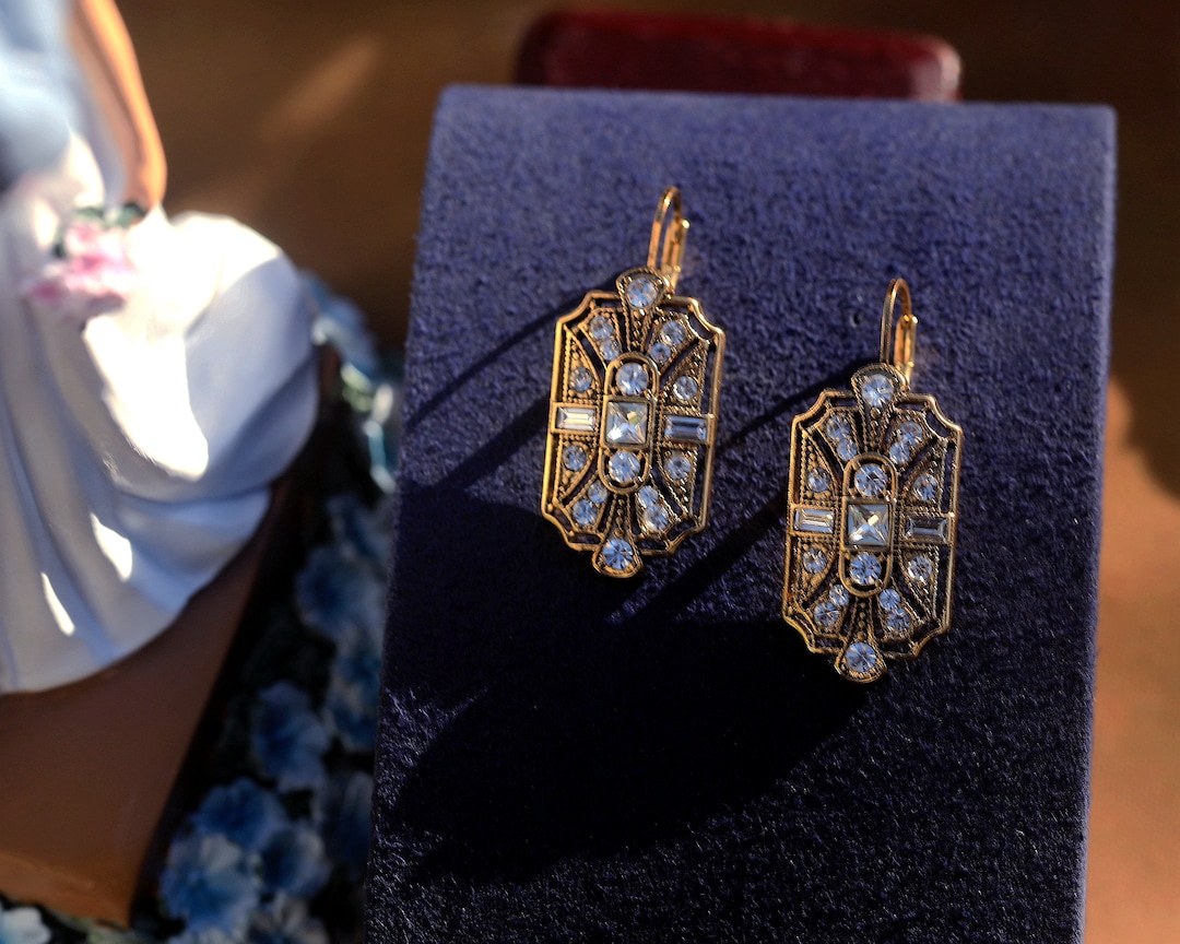 Boucles D'Oreilles Dormeuses Art Déco - Faux Diamant - Alliage - Style Rétro