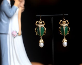 Boucles D'oreilles Insecte Plaqué Or - Design élégant Art Déco, Haute Couture