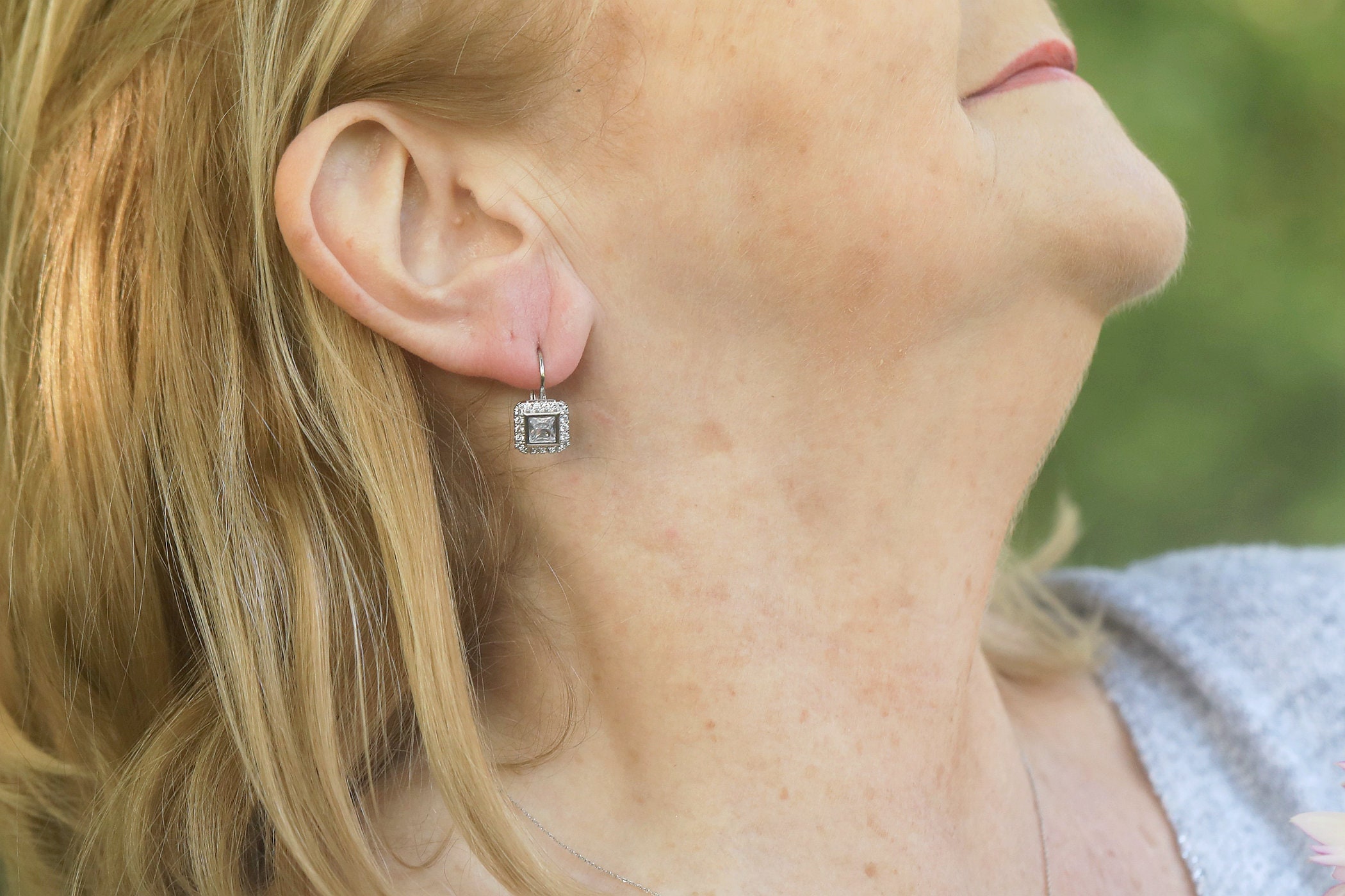 Boucles d'oreilles Dormeuses Argenté Antique Art Deco