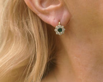 Boucles D'oreilles Dormeuses Art Déco - Doré, Serties De CZ Baguettes Blanches, Neuves