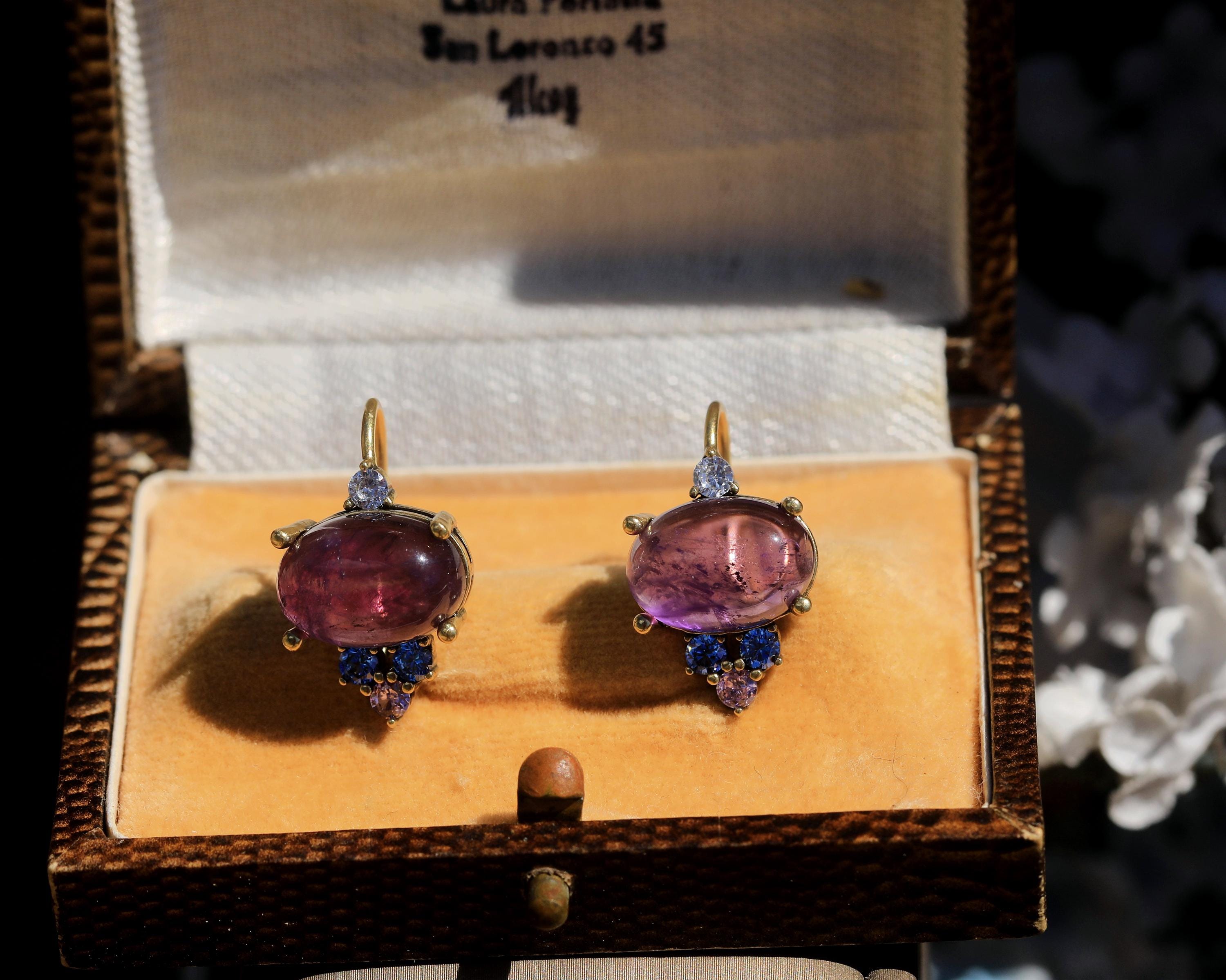 Boucles d'Oreilles Dormeuses Edwardien Doré Vieille Mat Serti de CZ