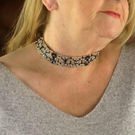 Collier Ras Du Cou Vintage En Métal Doré - Signé ADF - Bon état - Bijou Rétro