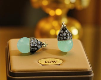 Boucles d'oreilles Art Déco Argenté Doré Dormeuses Lever Back Perle de Jade Vert Pale Simple Elegant 12mm Mariage Vintage Style