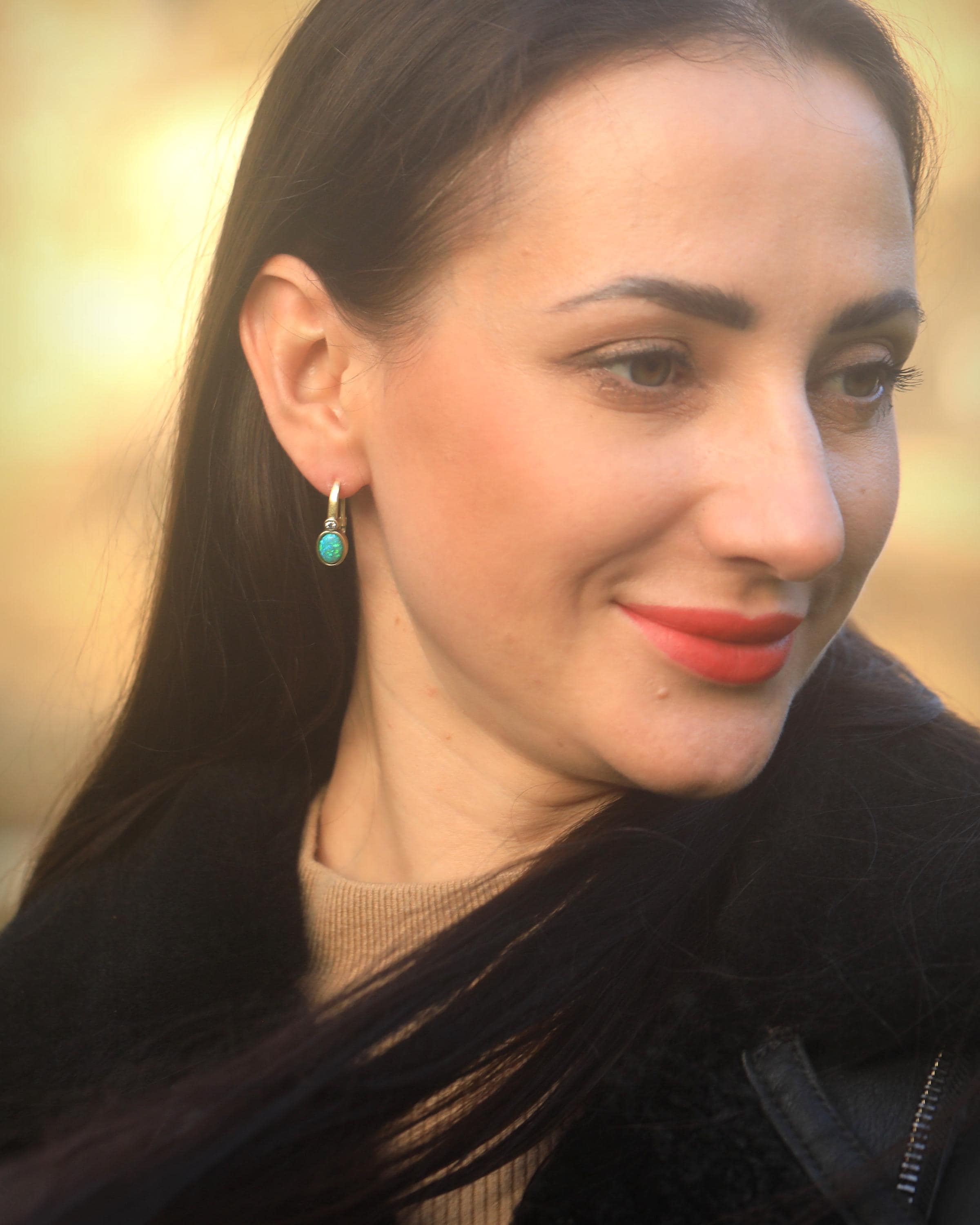 Boucles D'oreilles Dormeuses Style Art Déco - Argenté, Serties CZ Et Opale Verte, Neuves Sans Emballage