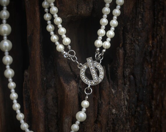 Collier Sautoir Vintage Couleur Or à 2 Rangs Avec Perles Décoratives - Bijou Occasion Sans Marque