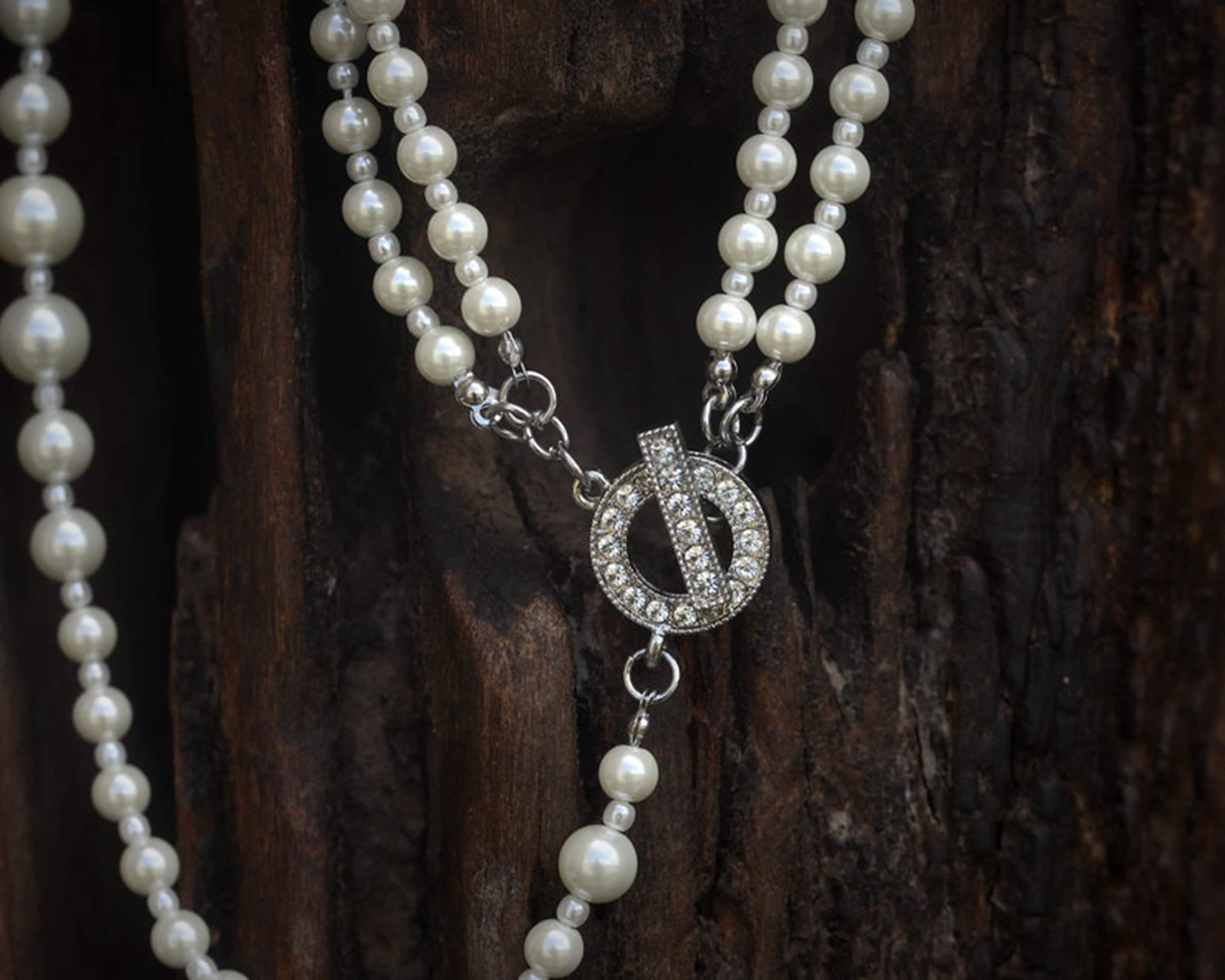 Collier Sautoir Vintage Années 1920 - Deux Rangs De Perles Naturelles Et Métal - Occasion