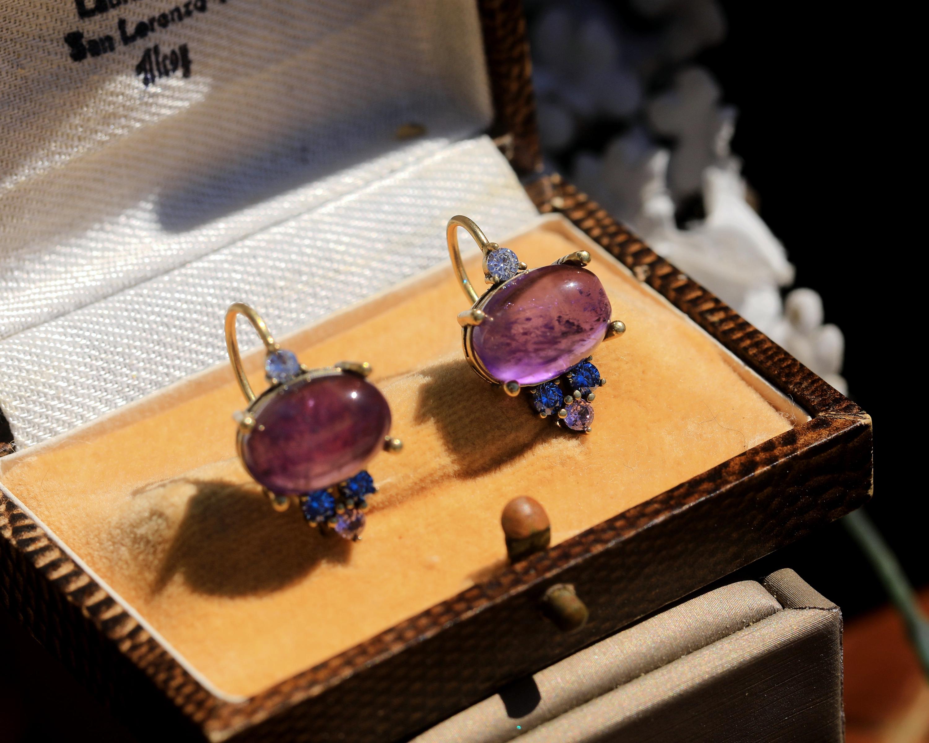 Boucles d'oreilles pour femme argent doré améthyste