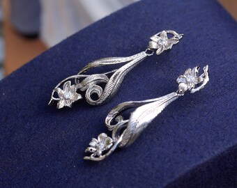 Boucles D'oreilles Clip Art Déco éventail - CZ Blanc, Non Percé, Neuves