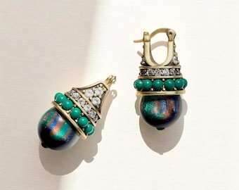 Art Deco Lever-back Earrings: Gold, Multicolored Pearl, Vintage 1920s Style