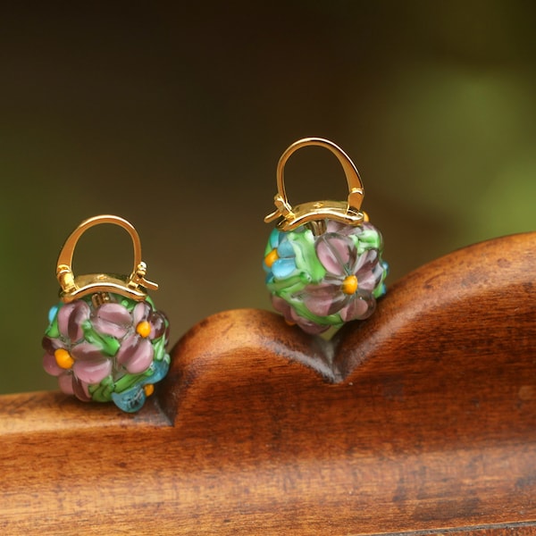 Boucles d'oreilles Iris - Murano Pourpre Light