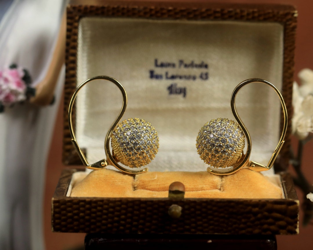 Boucles D'oreilles Pendantes Art Déco – Doré Antique, Rond CZ Blanc – Laiton, Fantaisie