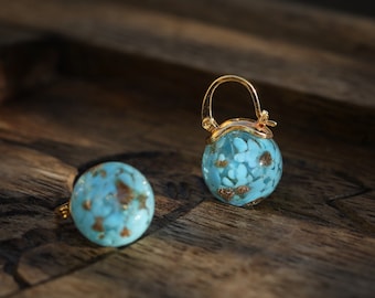 Boucles d&#39;Oreilles Art Déco Dormeuse Lever-back Bateau Lune Perle en Verre Fleur Bleu Simple Elegant 16mm Mariage Vintage Style Plaqué