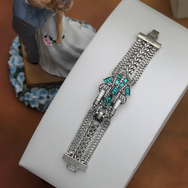 Gatsby Vintage 1920's Style Silver Diamante Chunky Link Bracelet main image 0