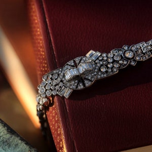 Armband Art Déco Taï Chi Yin Yang Cristal Bloemen Dentelle Mariage Vintage Style Jaren 1920 Great Gatsby Édouardien Plaqué Sterling Argent 925