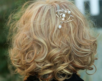 Superbe Unique Épingle à Cheveux Long Art Nouveau Une Branche de l'arbre Laurier Vraie Perle de Culture Blanche Mariage Vintage Style