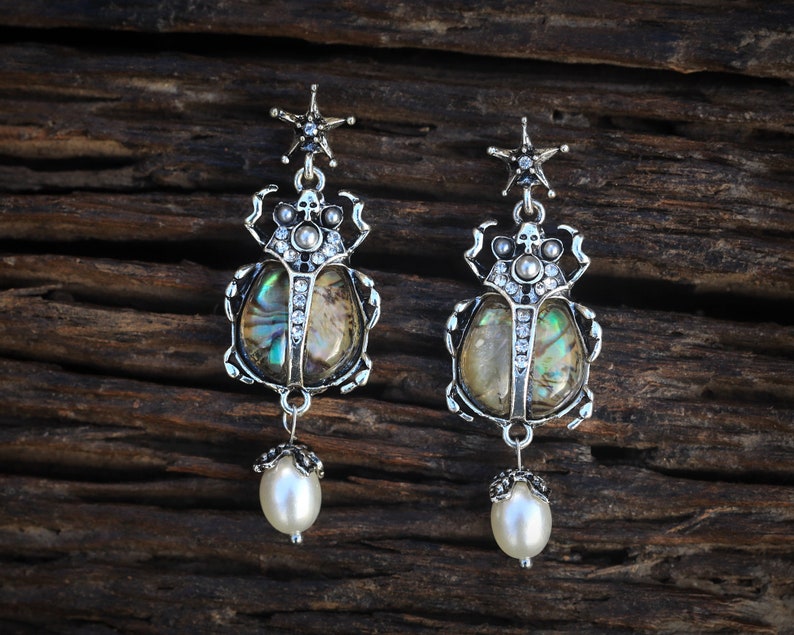 Boucles d/'oreilles Art D\u00e9co Clous Argent\u00e9 Gothique Insecte Scarab\u00e9e Col\u00e9opt\u00e8re Etoile T\u00eate de Mort Perle Mariage 1920s Vintage Style
