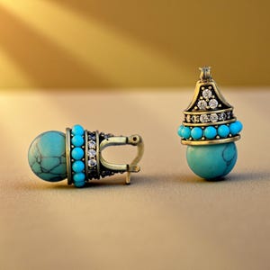 Boucles d'Oreille Art Déco Dormeuse Doré antiek turkoois lapis lazuli blauw Pierre de Lune Mini perle Tribal Byzantijnse vintage stijl jaren 1920