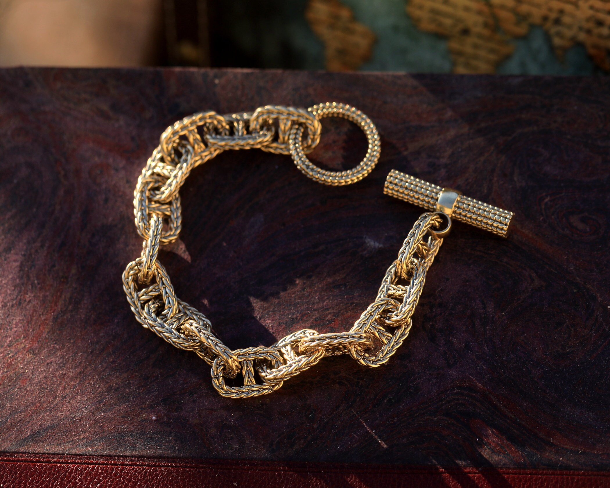 Bracelet Vintage Or Pampille Médaille - Maillon Décoratif, Style Rétro, Occasion
