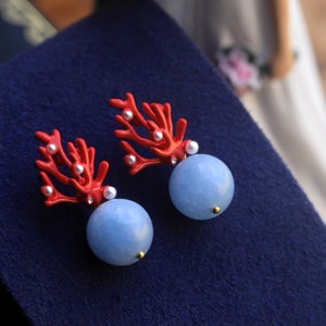 Boucles D'oreilles Clip (non Percées) - Pendant En CZ Baguette Bleu Argenté - Fait Main, Neuf Sans Emballage
