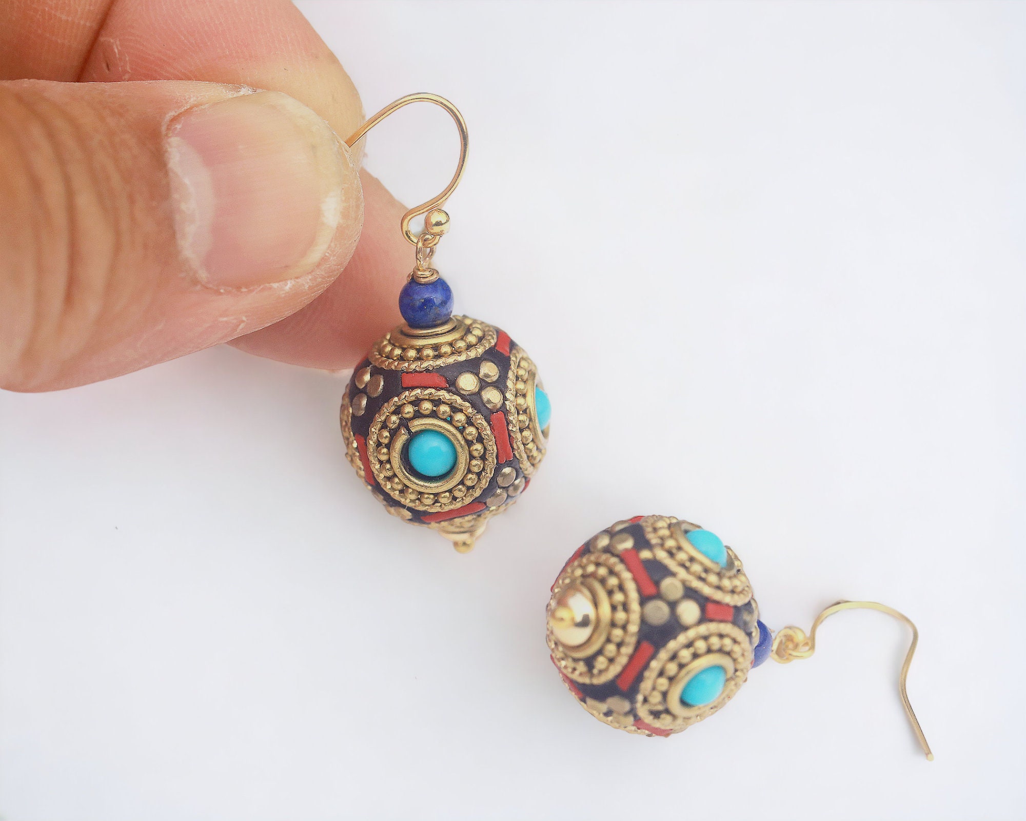 Boucles d'oreilles acier doré pendantes lapis lazuli | MATY