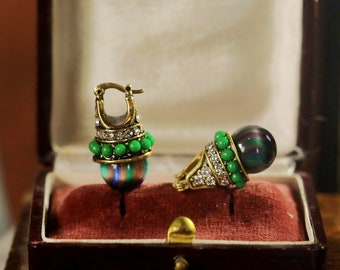 Boucles d'Oreilles Art Déco Dormeuses Doré Perle Multicolore Vert Mini perle Vert Tribal vintage Style Années 1920 Mariage