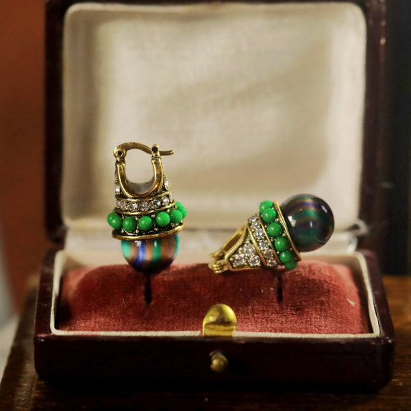 Boucles d'Oreilles Art Déco Dormeuses Doré Perle Veelkleurige Vert Mini perle Vert Tribal Vintage Stijl Jaren 1920 Mariage