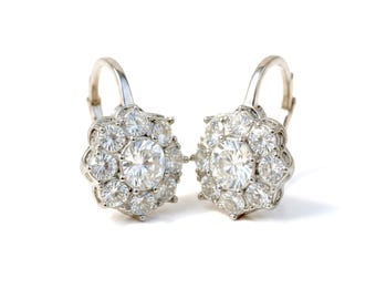 Superbe Boucles d'oreilles Art Déco Dormeuses Doré Antique Argenté Rond Floral Serti de CZ Blanc Estilo vintage década de 1920 Mariage Léger