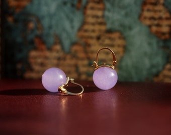 Boucles d'oreilles Art Déco Doré Argenté Dormeuse Perle Calcédoine Violet Mauve Naturel 12mm 14mm Great Gatsby Mariage Vintage Style Plaqué