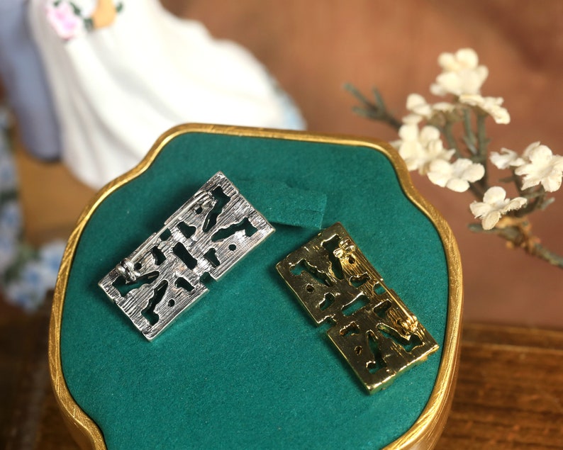 Superbe Broche Art Déco Argenté Géométrique Ovale Rectangle Strass Blanc Vert Emeraude Great Gatsby Années 20 vintage Style Mariage image 10