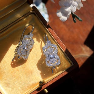 Boucles D'oreilles Puces Dormeuse Doré Rose Art Déco - Serti CZ Blanc - Fait Main
