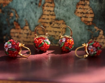 Boucles D'oreilles Pendantes Dormeuses - Argent Sterling Et Verre De Murano