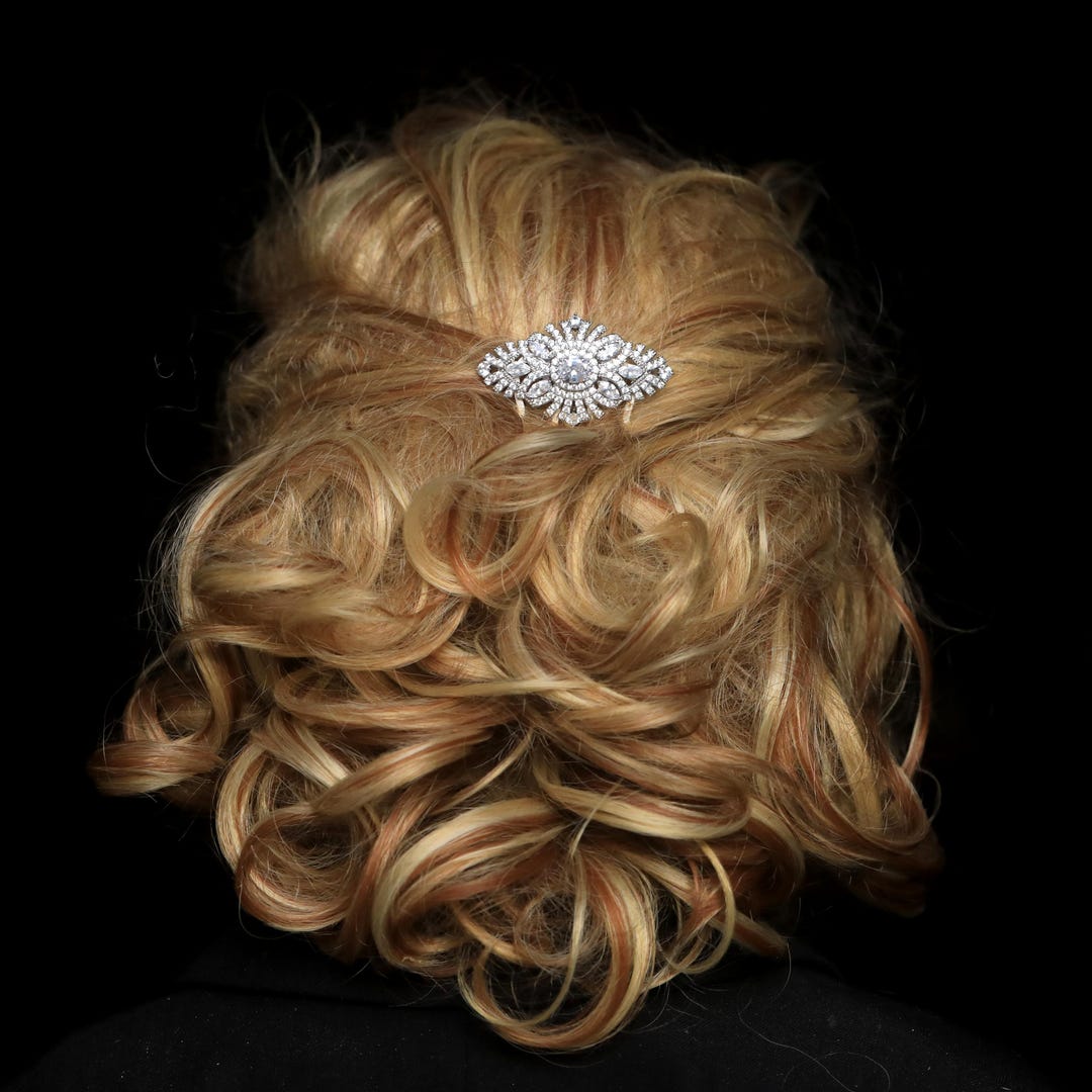 Peigne à Cheveux Art Déco Doré Antique Gros Ovale Strass Blanc 1920s QD22 Peigne à Cheveux Art Déco Doré Antique Gros Ovale Strass Blanc 1920s QD22