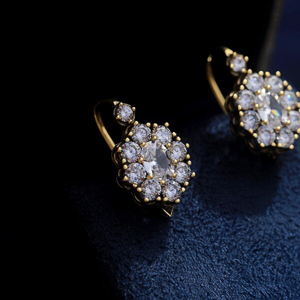 Superbe Boucles D'oreilles Doré Crochet Long Art Nouveau