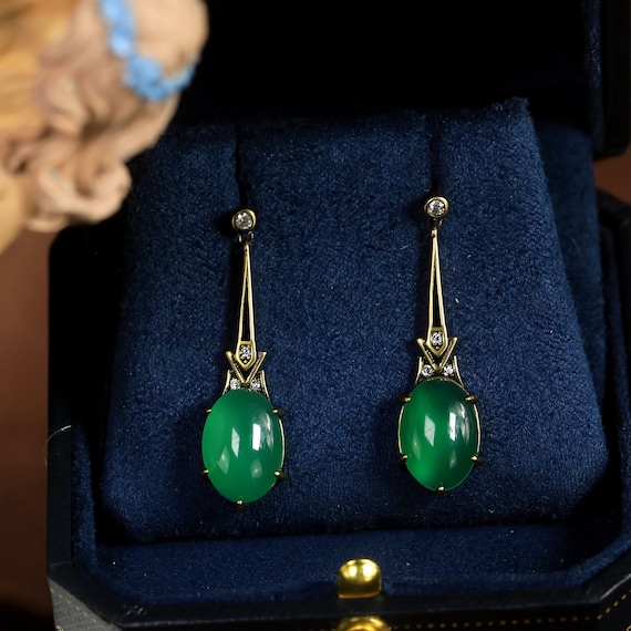 Boucles D'oreilles Clous Art Déco Argenté Avec Strass Vert - Style Great Gatsby - Fait Main, Neuves Et Uniques