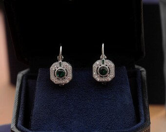 Boucles D'oreilles Art Déco Légères Argenté Antique Dormeuse Petit Carré 1920s Serti De CZ Vert Emeraude Vintage Style Mariage - Canada