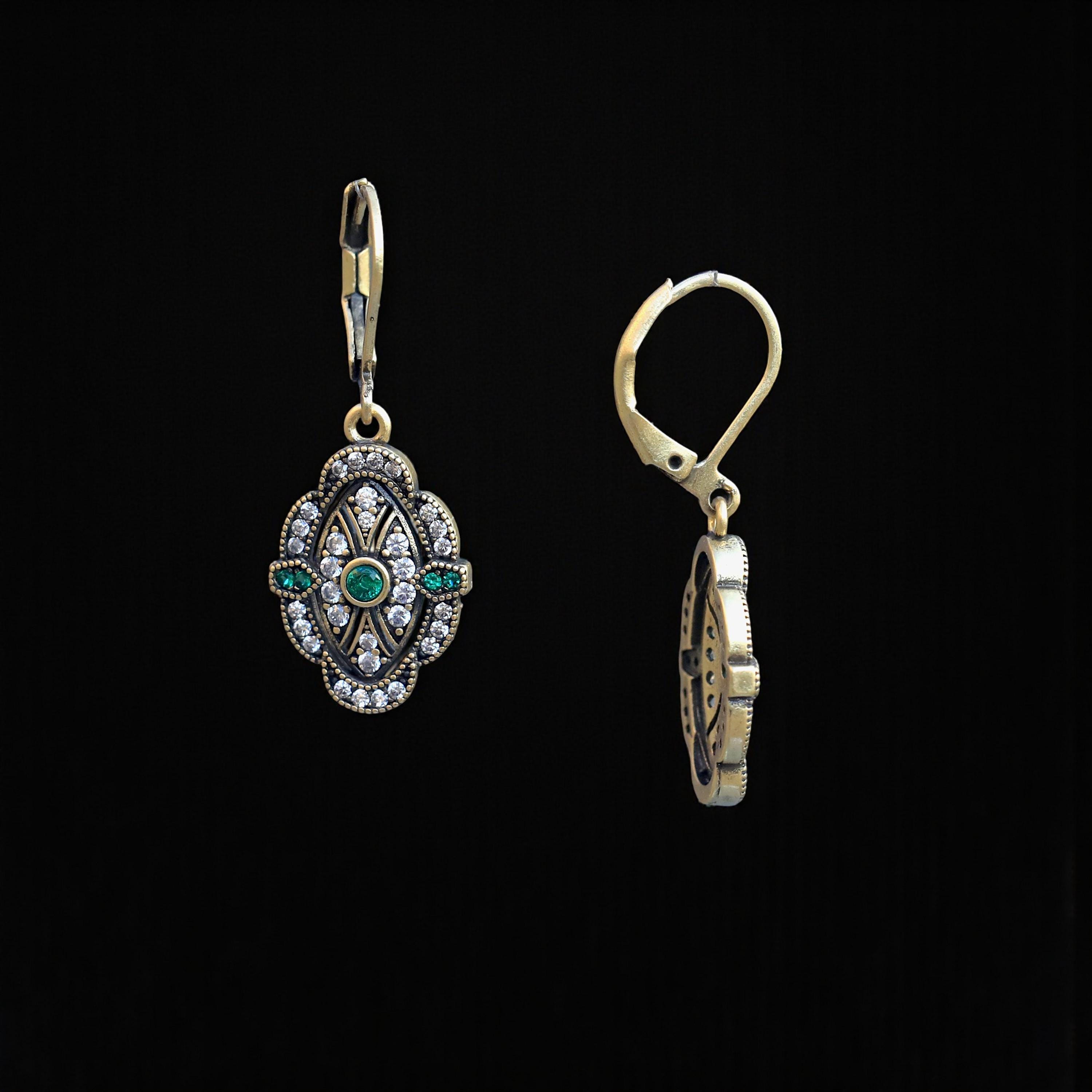 Boucles D'orelle Art Deco Crochet Clp on Dem Cercle Sert CZ Blanc