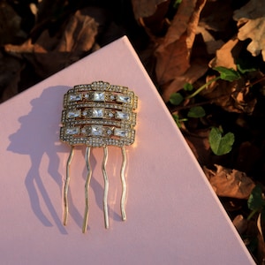 Peigne à Cheveux Comb Art Déco Géométrique Rectangle Doré Filigrane  Great Gatsby 1920s Vintage Style Mariage