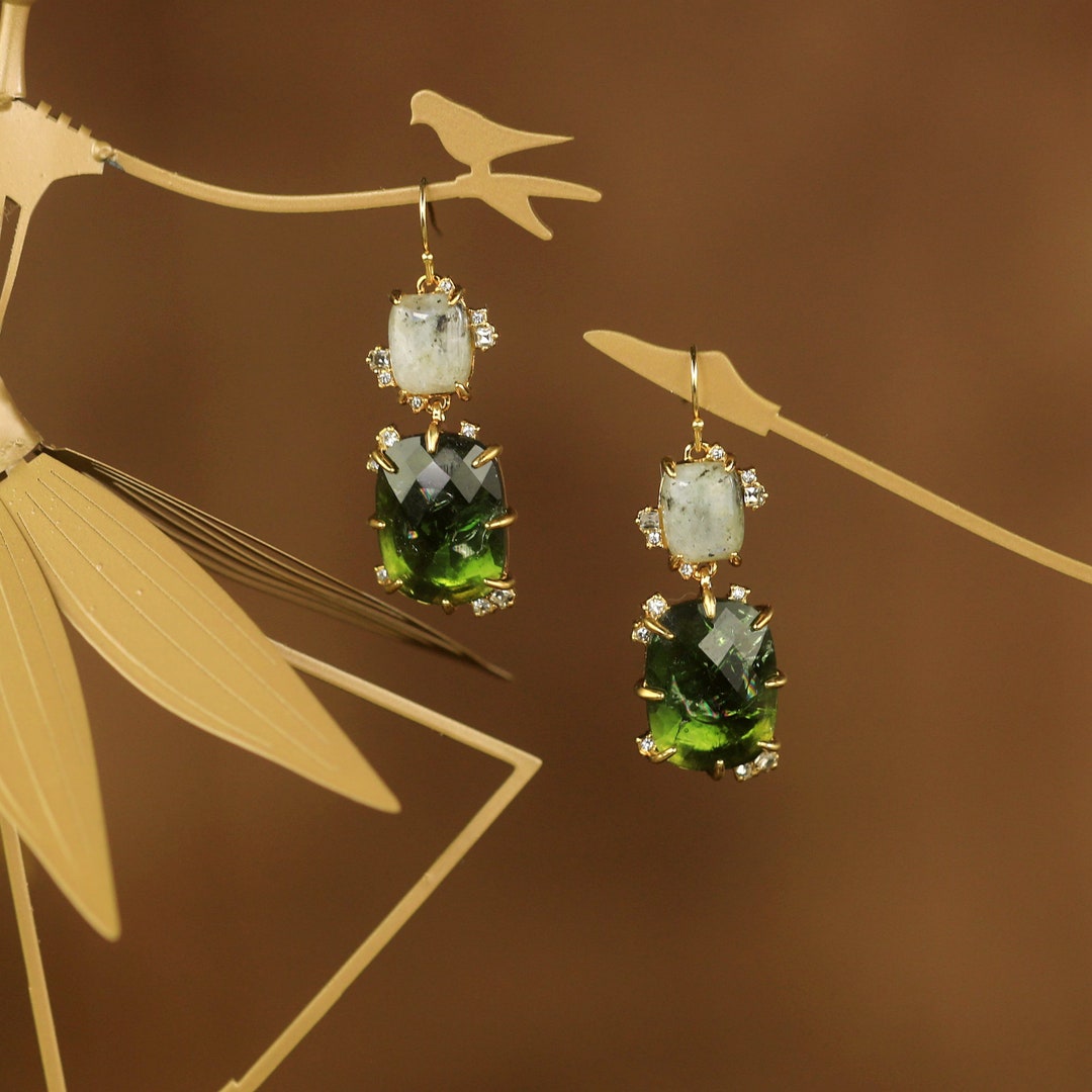 Boucles D'oreilles Art Déco Doré Crochet Art Deco Labradorite Grise ...