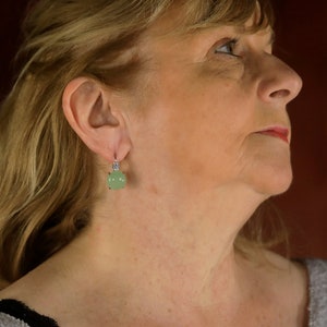 Boucles D'oreilles Goutte En Agate Vert Clair Sertie De CZ Blanc - Laiton Doré - Neuf Sans Emballage