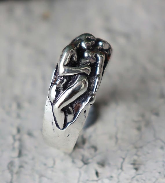 Lovers Embrace Ring, Designer Ring, Handmade Ring, 925 Sterling Silver, Dainty Ring, Stackable Ring, Couple Ring, Fidget Ring, Boho Ring