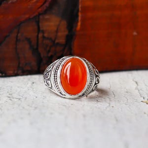 Natural Carnelian Ring, 925 Sterling Silver, Oval Shape Gemstone, Designer Ring, Orange Gemstone, Oxidized Silver Ring, Handmade Jewelry****