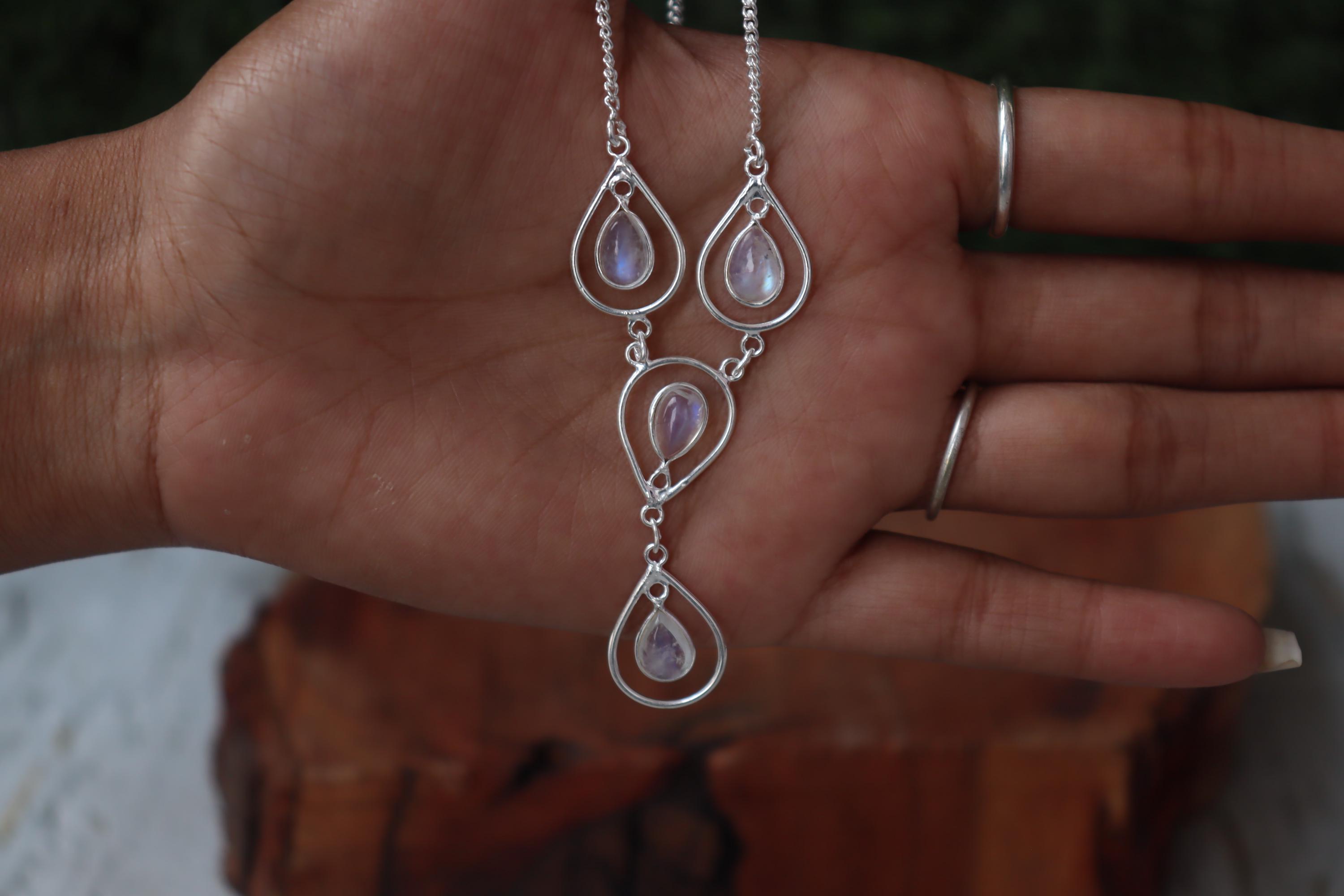 Blue Fire Moonstone Pendant With Chain, 925 Sterling Silver Necklace, Pear Cut White Moonstone Pendant, Necklace Gift For Wife And Her******