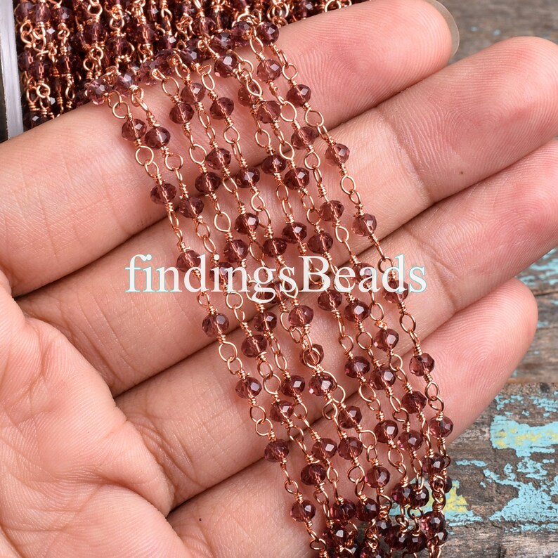 Rosary Roll Bulk WholesaleBy The Foot Rose Gold Plated Wire Wrapped Beaded Chain Rhodolite Garnet Hydro Rosary Beads Chain