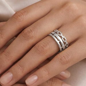 Sterling Silver Chain Link Ring, Dainty Stacking Band, Minimalist Everyday Jewelry