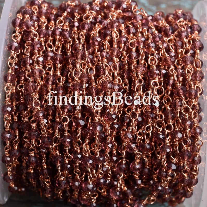 Rosary Roll Bulk WholesaleBy The Foot Rose Gold Plated Wire Wrapped Beaded Chain Rhodolite Garnet Hydro Rosary Beads Chain
