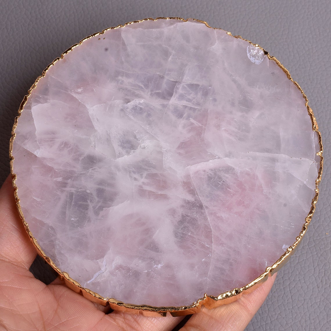 Rose Quartz Coasters Home Decor Jewellery Plate Resin Round Etsy
